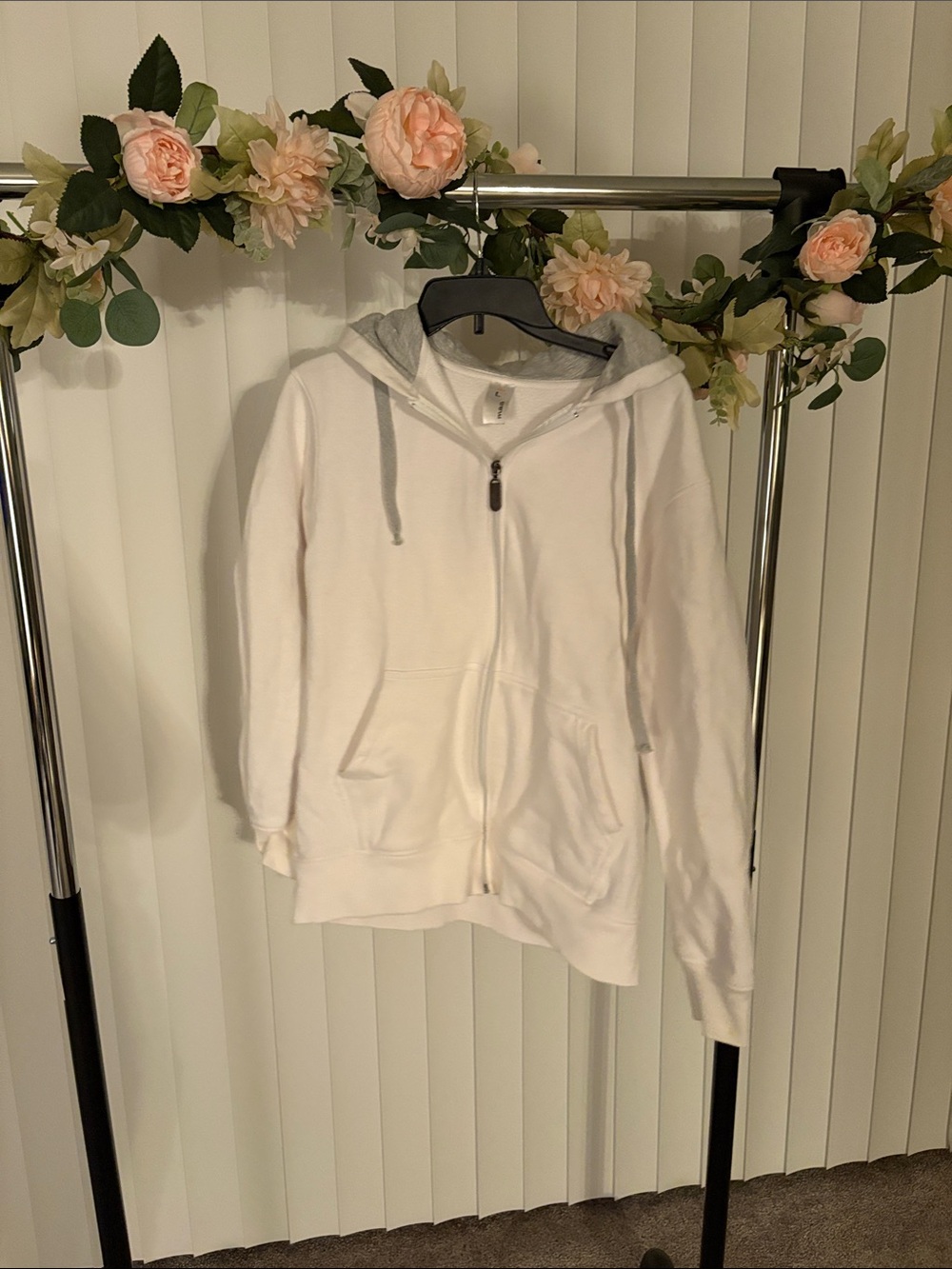 White Zip-Up Hoodie with Gray Lining